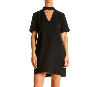 Zara Black Solid Day Sheath Chocker Deep V Neck Cap Sleeve Dress Women’s Sz‎ M